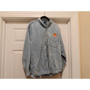 Harvard Square Mens Light Wash Denim Button Down Shirt Pumpkin Embroidery L